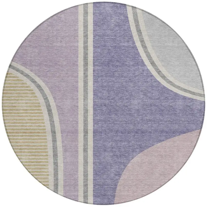 8' Purple And Lavender Round Geometric Washable Indoor Outdoor Area Rug Photo 3