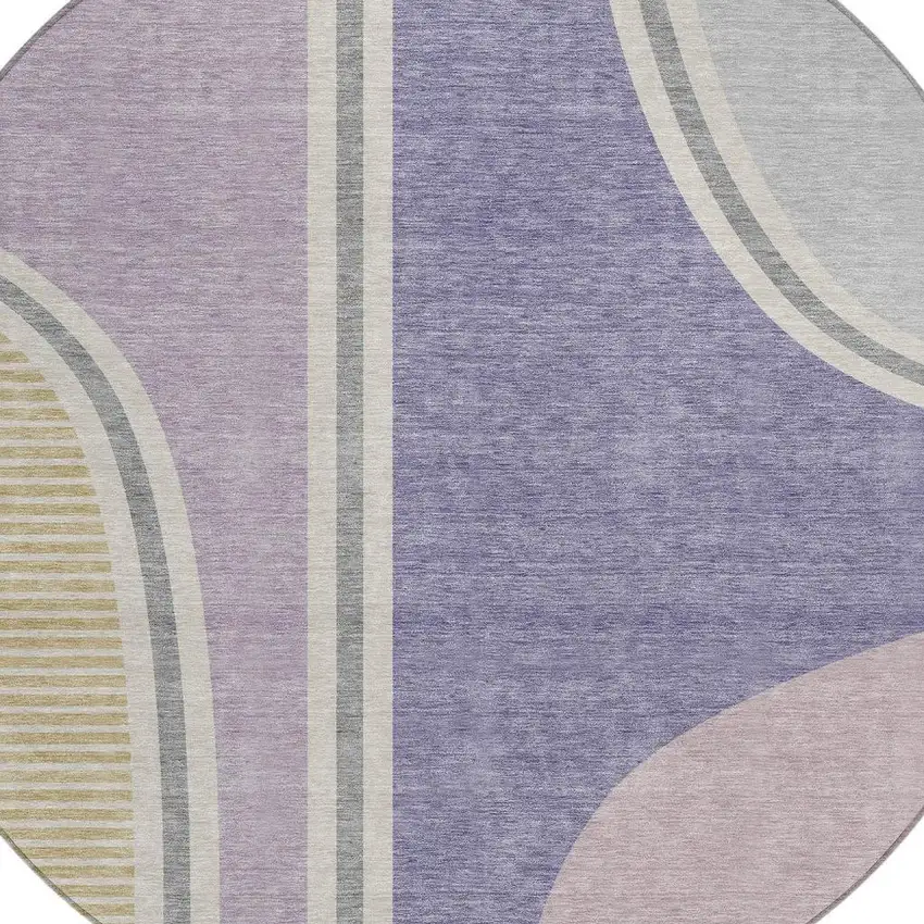 8' Purple And Lavender Round Geometric Washable Indoor Outdoor Area Rug Photo 2
