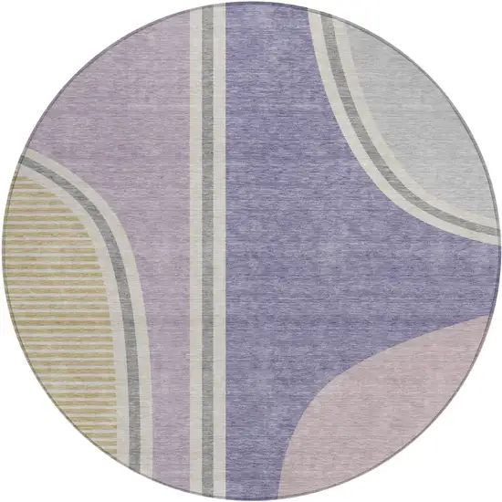 8' Purple And Lavender Round Geometric Washable Indoor Outdoor Area Rug Photo 1