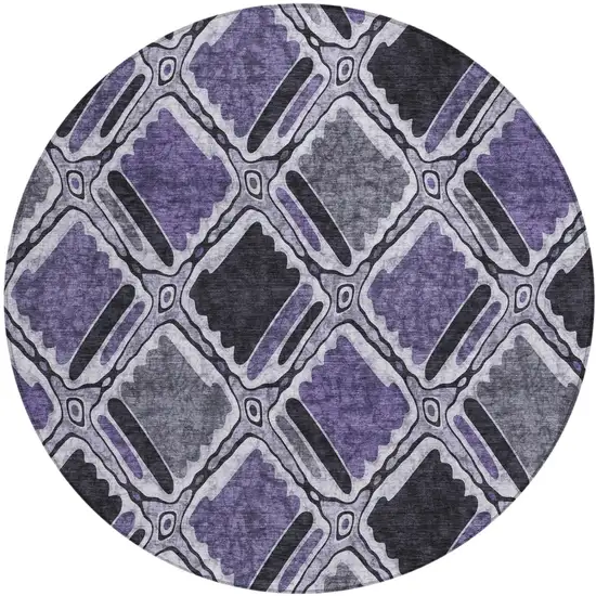 8' Purple And Lavender Round Geometric Washable Indoor Outdoor Area Rug Photo 3