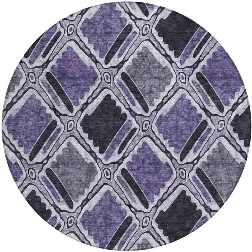 8' Purple And Lavender Round Geometric Washable Indoor Outdoor Area Rug Photo 3