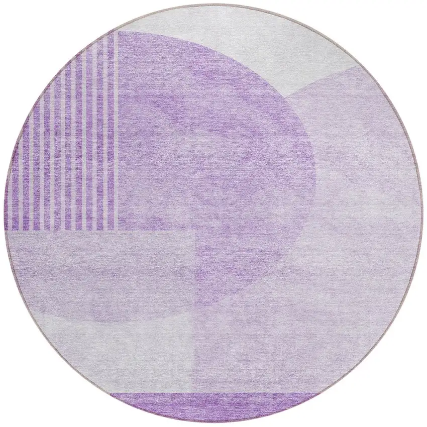 8' Purple And Lavender Round Geometric Washable Indoor Outdoor Area Rug Photo 5