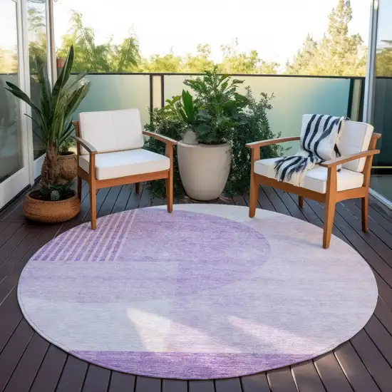 8' Purple And Lavender Round Geometric Washable Indoor Outdoor Area Rug Photo 6