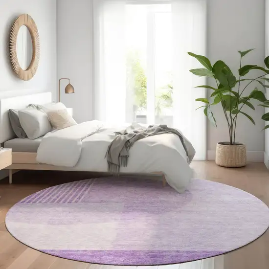 8' Purple And Lavender Round Geometric Washable Indoor Outdoor Area Rug Photo 7