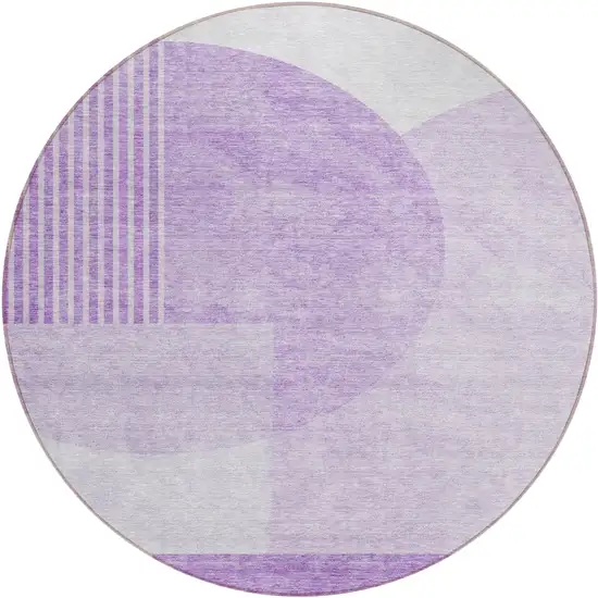 8' Purple And Lavender Round Geometric Washable Indoor Outdoor Area Rug Photo 2