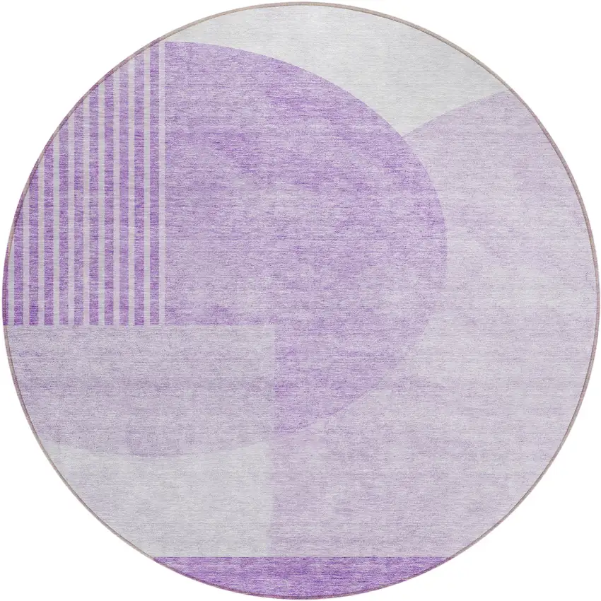 8' Purple And Lavender Round Geometric Washable Indoor Outdoor Area Rug Photo 2