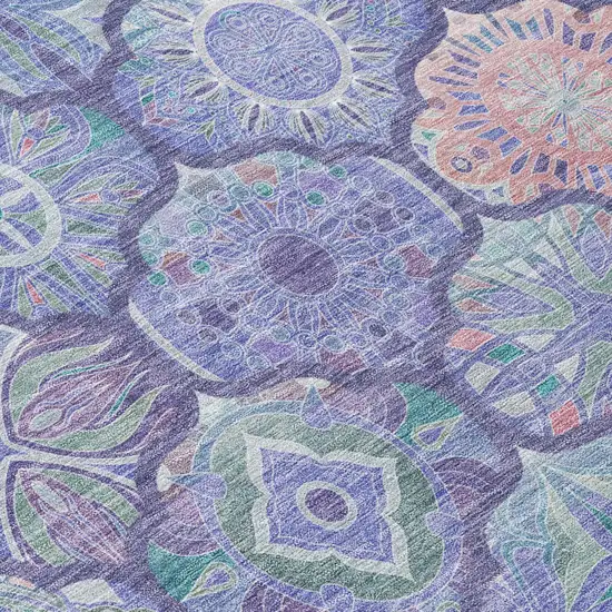 8' Purple And Lavender Round Ogee Washable Indoor Outdoor Area Rug Photo 6