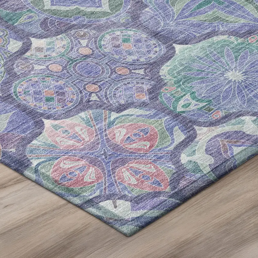 8' Purple And Lavender Round Ogee Washable Indoor Outdoor Area Rug Photo 8
