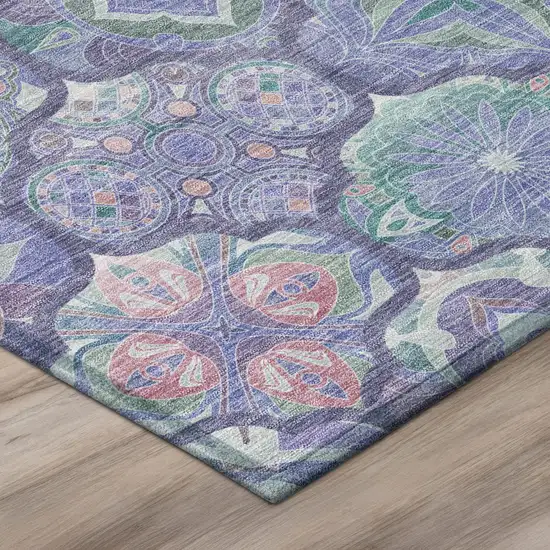 8' Purple And Lavender Round Ogee Washable Indoor Outdoor Area Rug Photo 8