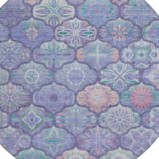 8' Purple And Lavender Round Ogee Washable Indoor Outdoor Area Rug Photo 9