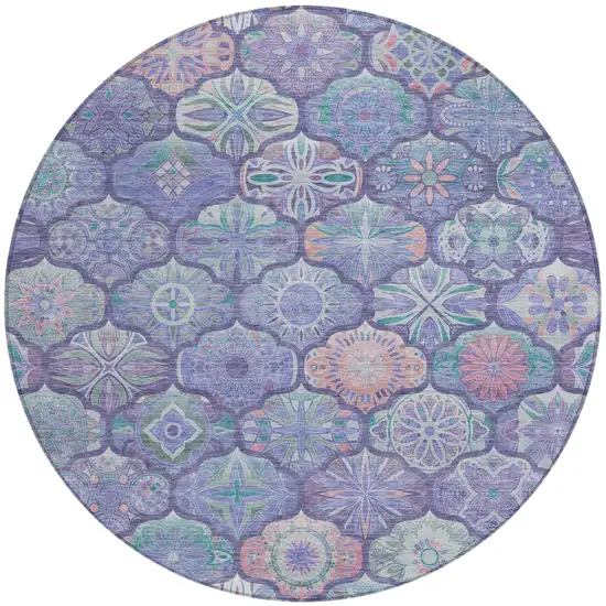 8' Purple And Lavender Round Ogee Washable Indoor Outdoor Area Rug Photo 2