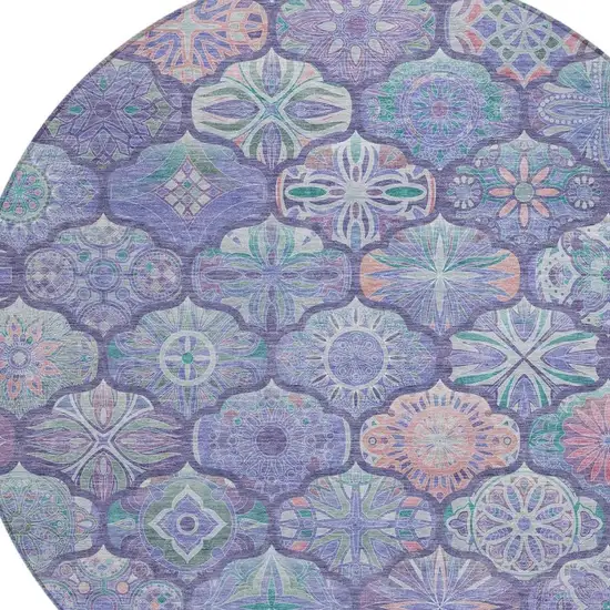 8' Purple And Lavender Round Ogee Washable Indoor Outdoor Area Rug Photo 4