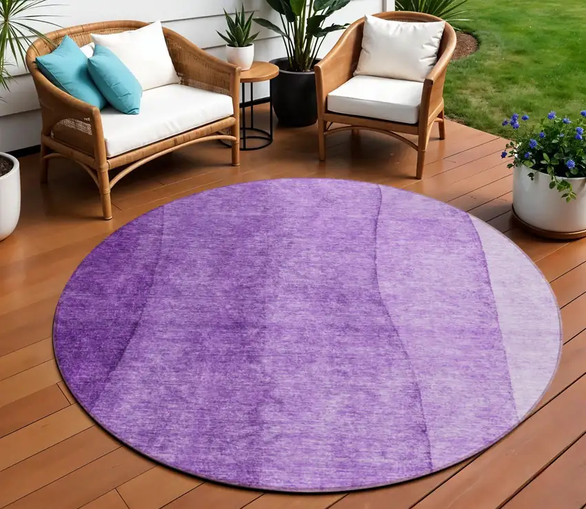 8' Purple And Lavender Round Ombre Washable Indoor Outdoor Area Rug Photo 1