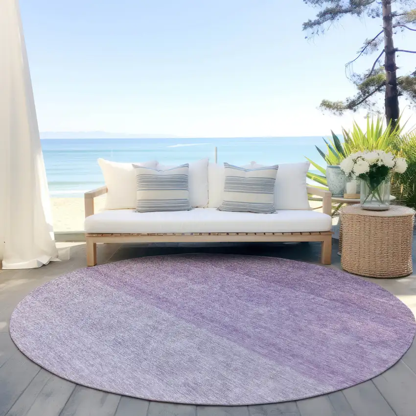 8' Purple And Lavender Round Ombre Washable Indoor Outdoor Area Rug Photo 6