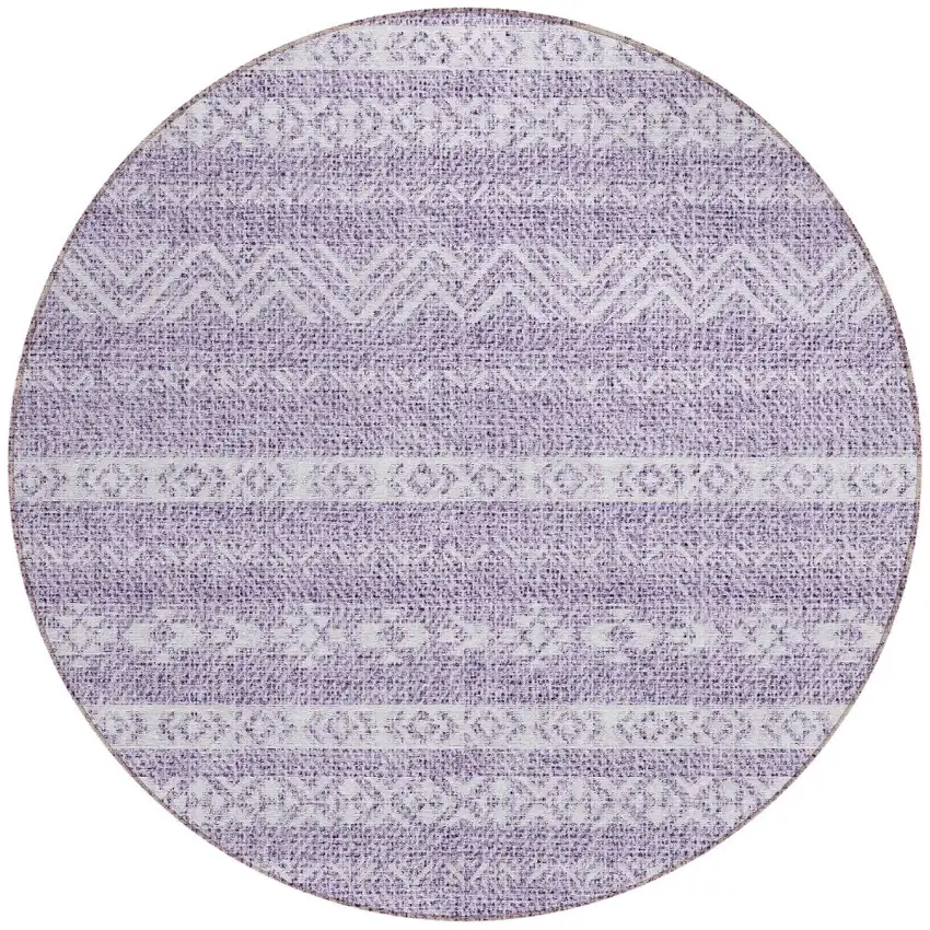 8' Purple And Lavender Round Southwestern Washable Indoor Outdoor Area Rug Photo 4