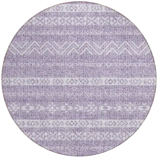 8' Purple And Lavender Round Southwestern Washable Indoor Outdoor Area Rug Photo 4