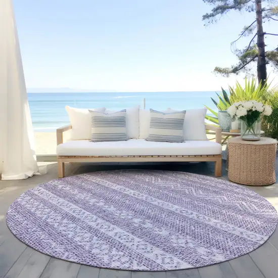 8' Purple And Lavender Round Southwestern Washable Indoor Outdoor Area Rug Photo 6