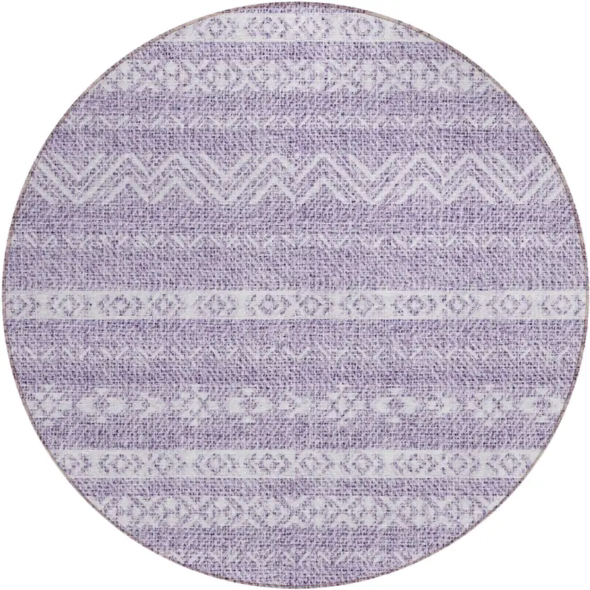 8' Purple And Lavender Round Southwestern Washable Indoor Outdoor Area Rug Photo 2