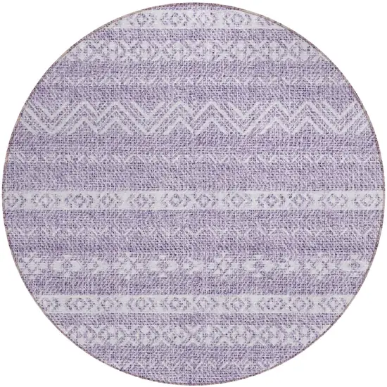 8' Purple And Lavender Round Southwestern Washable Indoor Outdoor Area Rug Photo 2