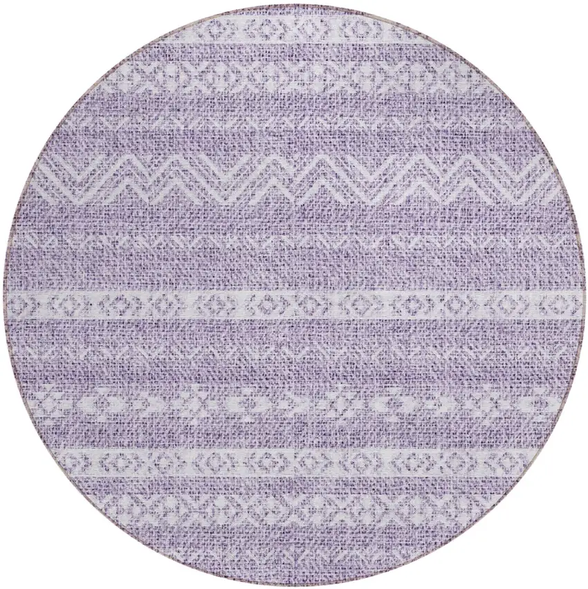 8' Purple And Lavender Round Southwestern Washable Indoor Outdoor Area Rug Photo 2