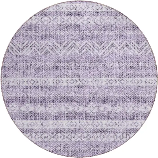8' Purple And Lavender Round Southwestern Washable Indoor Outdoor Area Rug Photo 2
