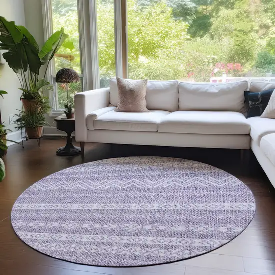 8' Purple And Lavender Round Southwestern Washable Indoor Outdoor Area Rug Photo 7