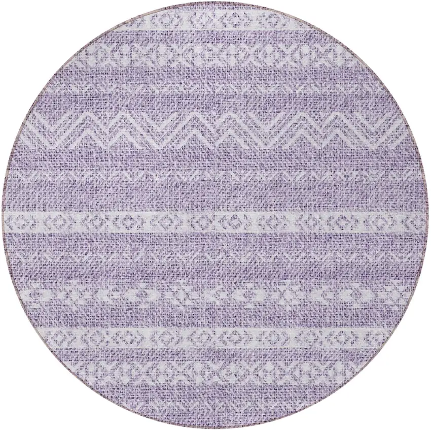 8' Purple And Lavender Round Southwestern Washable Indoor Outdoor Area Rug Photo 5