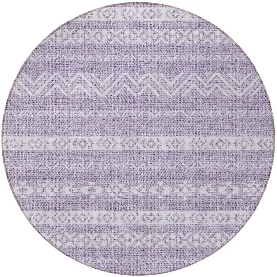 8' Purple And Lavender Round Southwestern Washable Indoor Outdoor Area Rug Photo 5