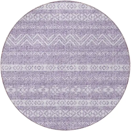8' Purple And Lavender Round Southwestern Washable Indoor Outdoor Area Rug Photo 5