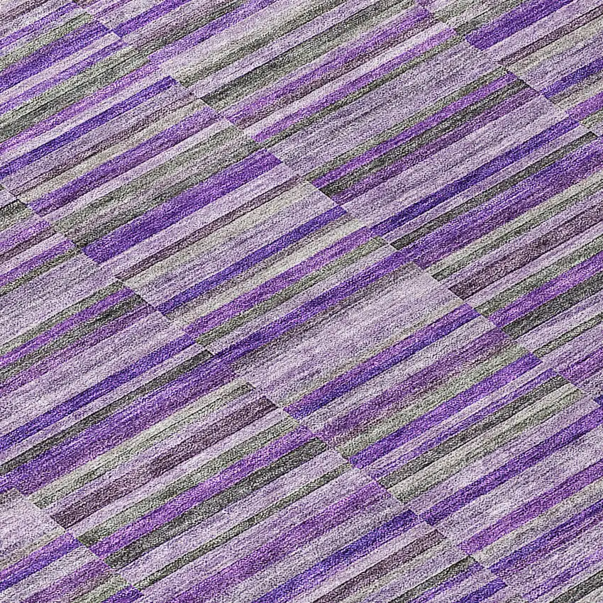 8' Purple And Lavender Round Striped Washable Indoor Outdoor Area Rug Photo 8