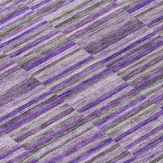 8' Purple And Lavender Round Striped Washable Indoor Outdoor Area Rug Photo 8