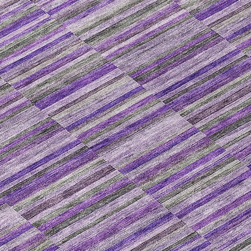 8' Purple And Lavender Round Striped Washable Indoor Outdoor Area Rug Photo 8