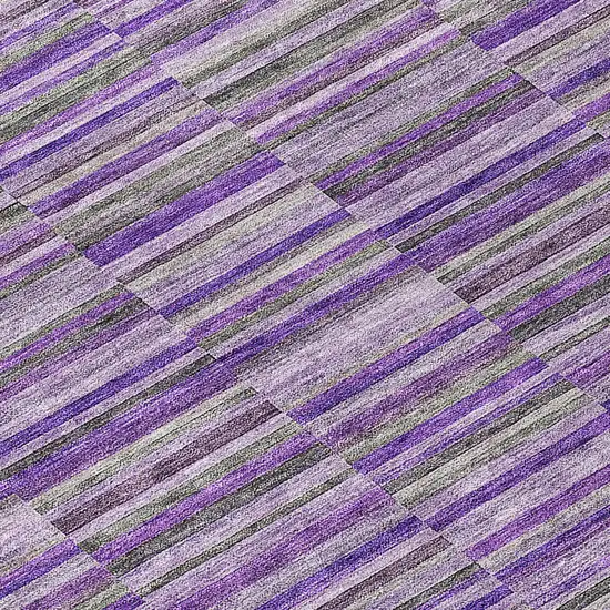 8' Purple And Lavender Round Striped Washable Indoor Outdoor Area Rug Photo 8
