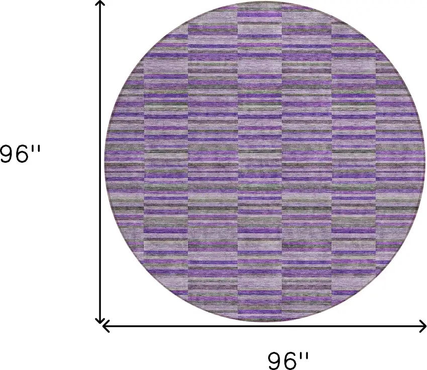 8' Purple And Lavender Round Striped Washable Indoor Outdoor Area Rug Photo 3