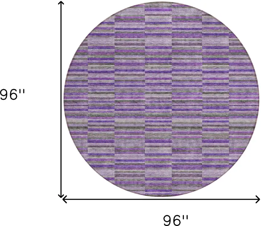 8' Purple And Lavender Round Striped Washable Indoor Outdoor Area Rug Photo 3
