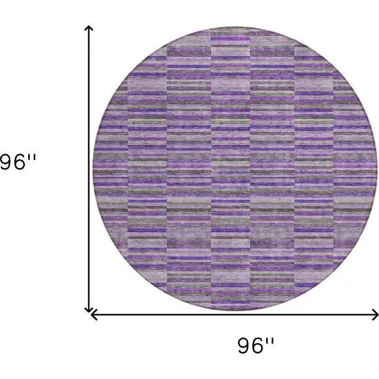 8' Purple And Lavender Round Striped Washable Indoor Outdoor Area Rug Photo 3