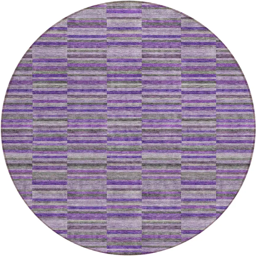8' Purple And Lavender Round Striped Washable Indoor Outdoor Area Rug Photo 2
