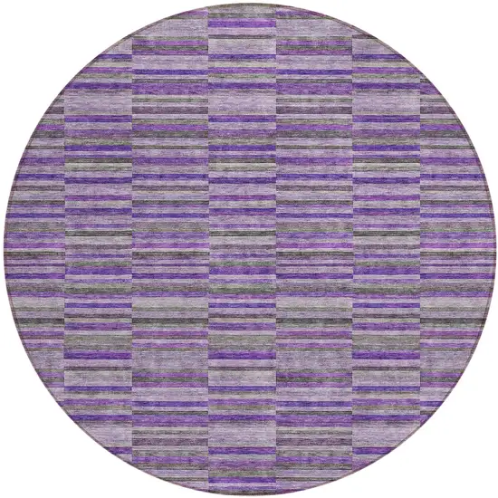 8' Purple And Lavender Round Striped Washable Indoor Outdoor Area Rug Photo 2