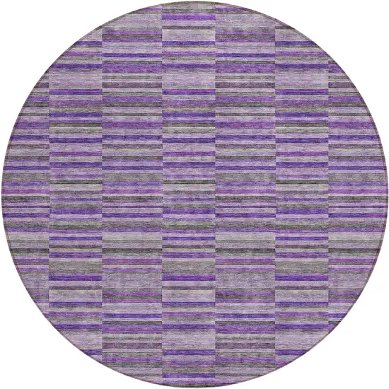 8' Purple And Lavender Round Striped Washable Indoor Outdoor Area Rug Photo 2