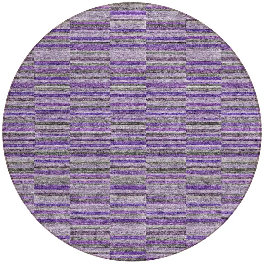 8' Purple And Lavender Round Striped Washable Indoor Outdoor Area Rug Photo 5