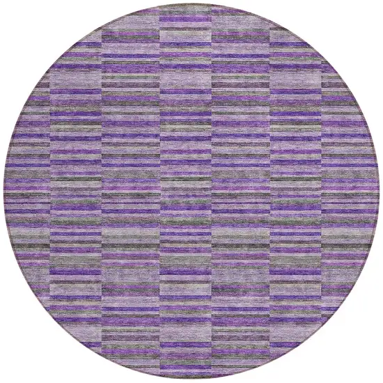 8' Purple And Lavender Round Striped Washable Indoor Outdoor Area Rug Photo 5