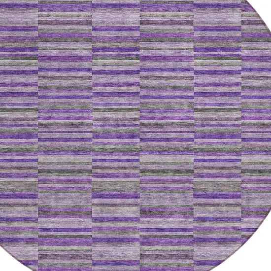 8' Purple And Lavender Round Striped Washable Indoor Outdoor Area Rug Photo 4