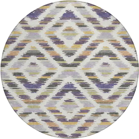8' Purple And Lavender Round Tribal Washable Indoor Outdoor Area Rug Photo 6