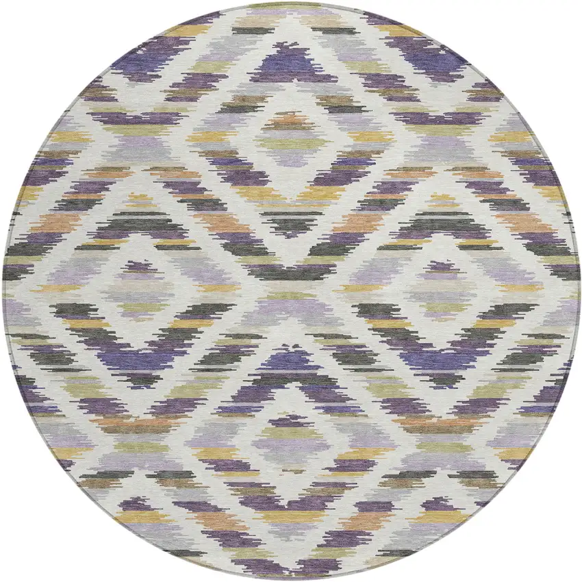 8' Purple And Lavender Round Tribal Washable Indoor Outdoor Area Rug Photo 6