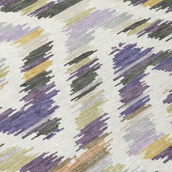8' Purple And Lavender Round Tribal Washable Indoor Outdoor Area Rug Photo 2