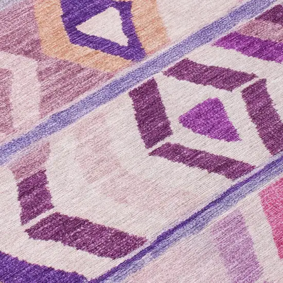 8' Purple And Lavender Round Tribal Washable Indoor Outdoor Area Rug Photo 6