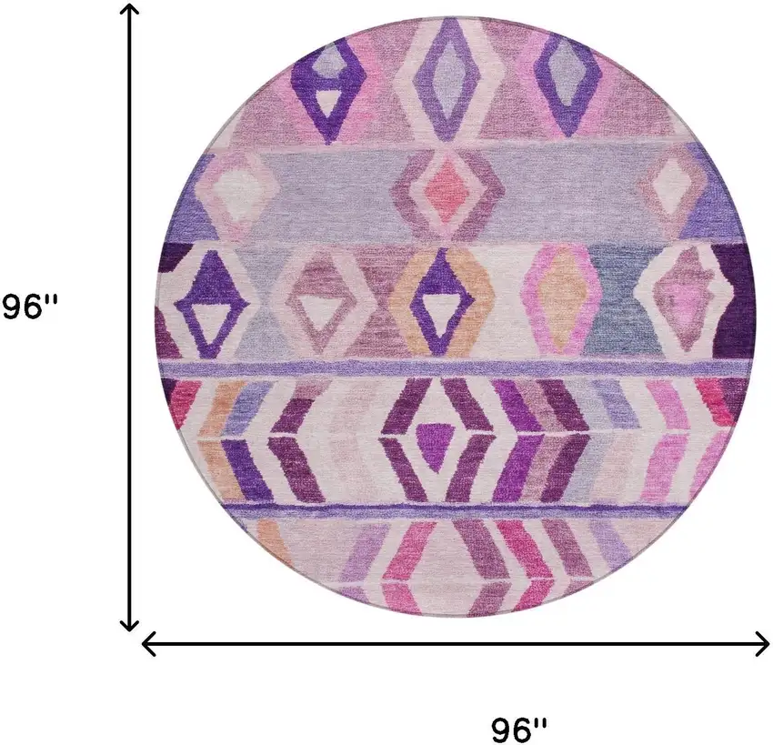 8' Purple And Lavender Round Tribal Washable Indoor Outdoor Area Rug Photo 7