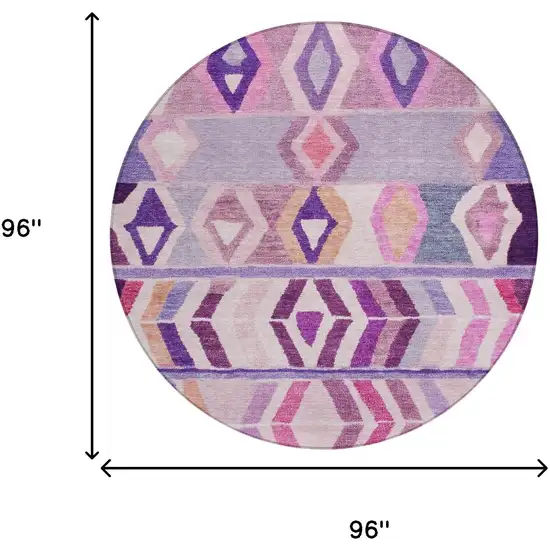 8' Purple And Lavender Round Tribal Washable Indoor Outdoor Area Rug Photo 7