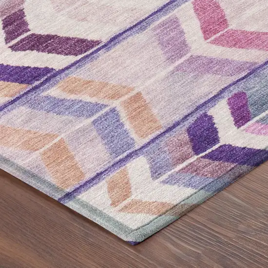 8' Purple And Lavender Round Tribal Washable Indoor Outdoor Area Rug Photo 5