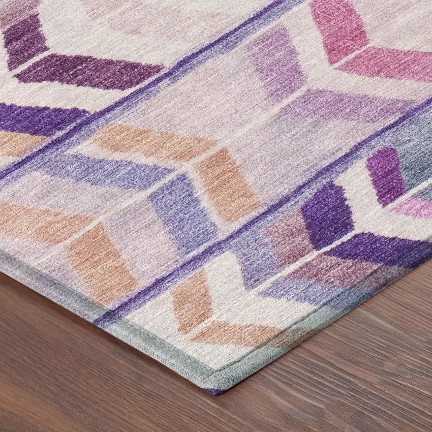 8' Purple And Lavender Round Tribal Washable Indoor Outdoor Area Rug Photo 5